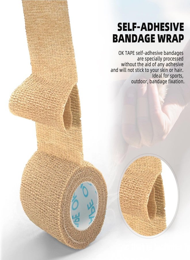 اوك تيب ضمادات لاصقة ذاتية من OK TAPE، عبوة من 24 قطعة، شريط لاصق غير منسوج للضمادات الرياضية، شريط ضمادات بيطرية، للإبهام والأصابع والمعصم والكاحل (بيج) - Image 3